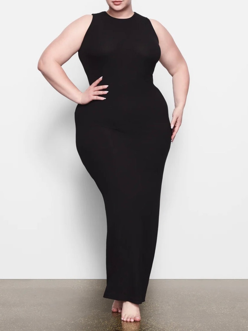 Skims Soft Lounge Sleeveless Ribbed Slip Maxi Dress in Onyx
